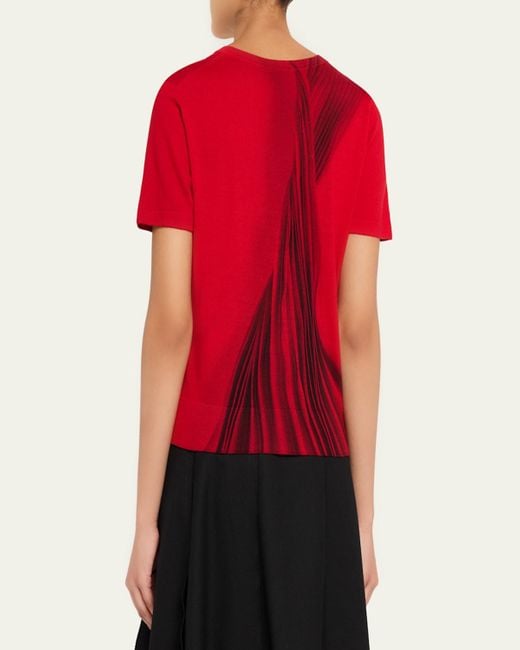 Jason Wu Red Dancing Pleat Printed Short-Sleeve Knit Top