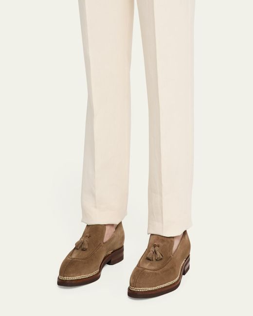 Bontoni Natural Magnifico Suede Rubber-Sole Tassel Loafers for men