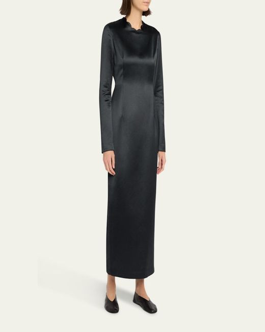 The Row Black Mitzi Long-Sleeve Silk Satin Dress