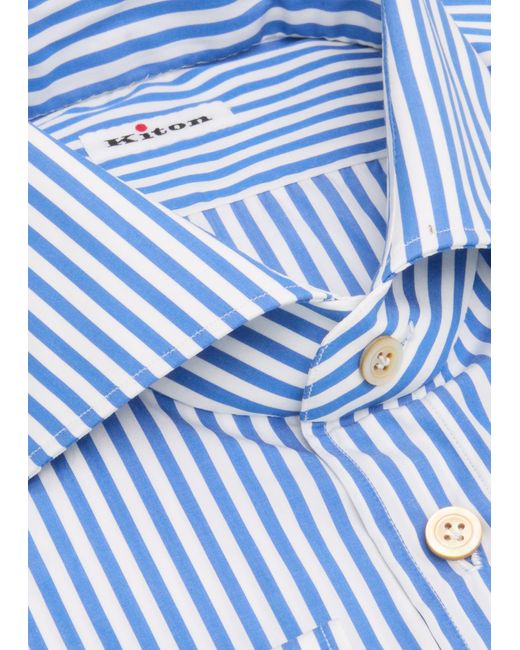 Kiton Blue Cotton Bengal Stripe Dress Shirt for men