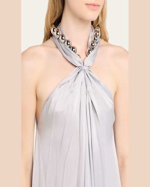 Stella McCartney White Ball-Collar Satin Halter Gown