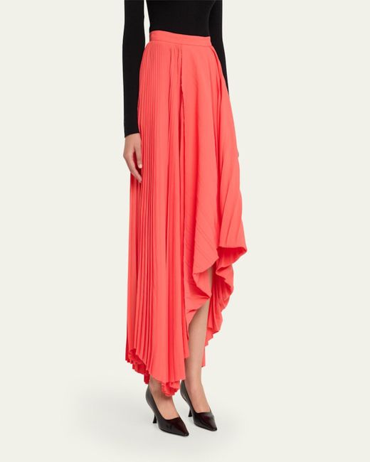 Alexander McQueen Red Pleated Asymmetric Draped Midi Skirt