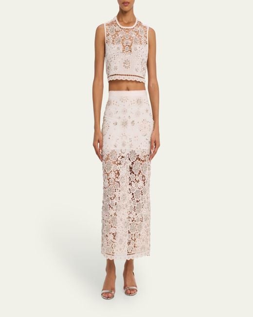 LoveShackFancy Natural Reeves Embellished Floral Midi Skirt