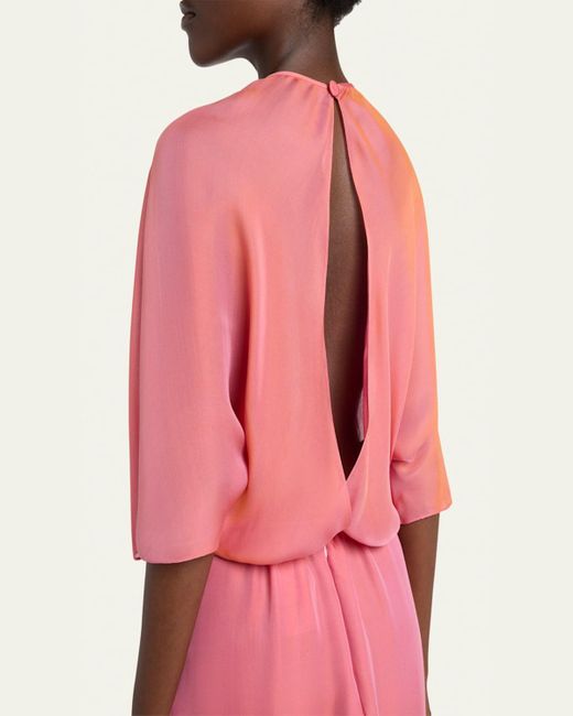 Giorgio Armani Pink Iridescent Chiffon 3/4-Sleeve Midi Dress