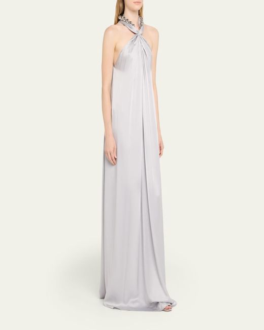 Stella McCartney White Ball-Collar Satin Halter Gown