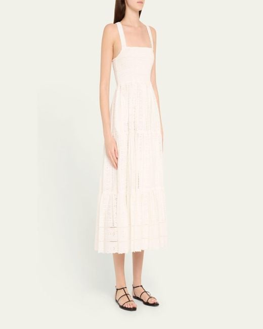 Cara Cara Natural Taormina Cotton Eyelet Square-Neck Midi Dress