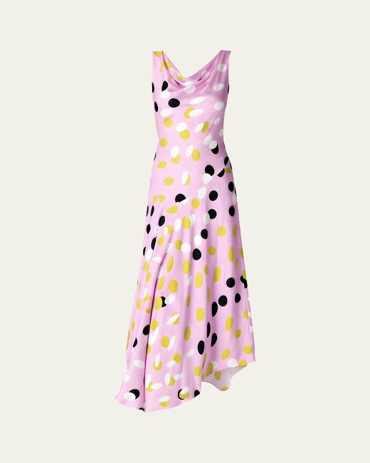 Diane von Furstenberg Women's Pink Cosette Asymmetric Polka Dot Satin Maxi  Dress