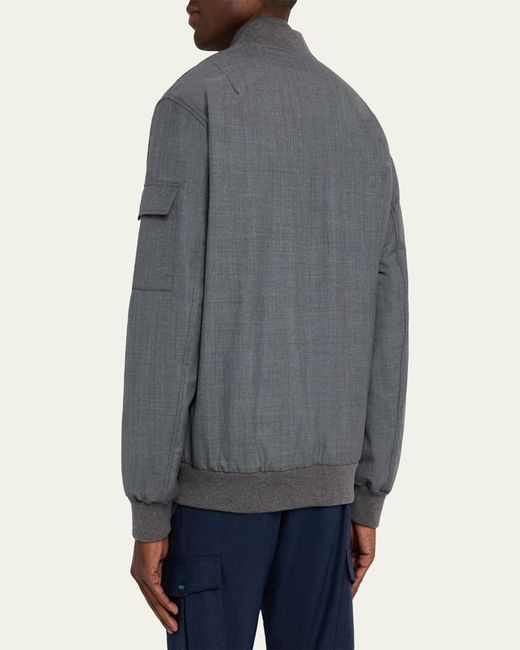 Kiton Gray Zip-Front Wool Bomber Jacket for men