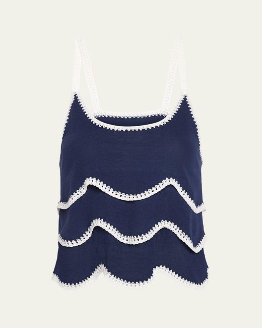 Ramy Brook Blue Ariel Embroidered Sleeveless Top