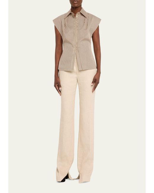 Brandon Maxwell Natural The Gabi Button-front Shirt With Pleated Shoulder Detail