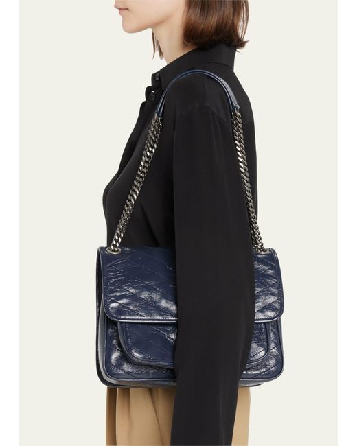 Saint Laurent Blue Loulou Small Ysl Shoulder Bag In Quilted Leather