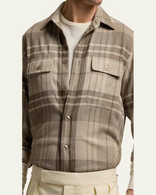 Ralph Lauren Natural Cooper Cashmere Plaid Double-Pocket Sport Shirt for men