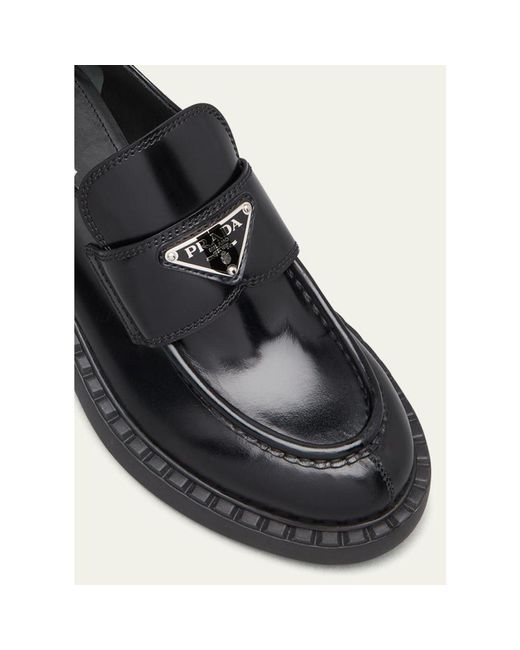 Prada White Leather Triangle Logo Loafers