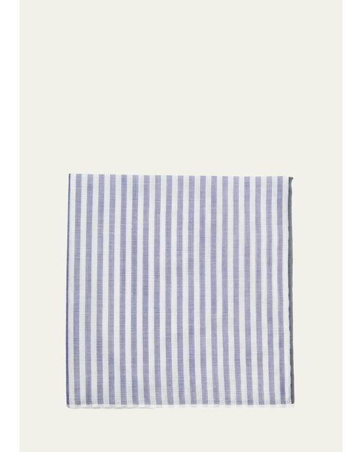 Simonnot Godard Blue Buren Cotton Stripe Pocket Square for men