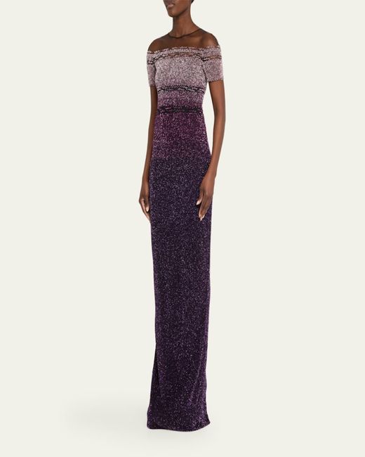 Pamella Roland Blue Signature Sequined Ombre Gown