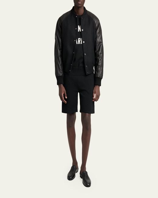 Givenchy Black Mixed Material Wool And Leather Bomber Jacket for men