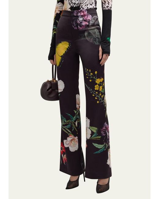 Alice + Olivia Blue Essential Floral Ronnie High-rise Straight-leg Trousers