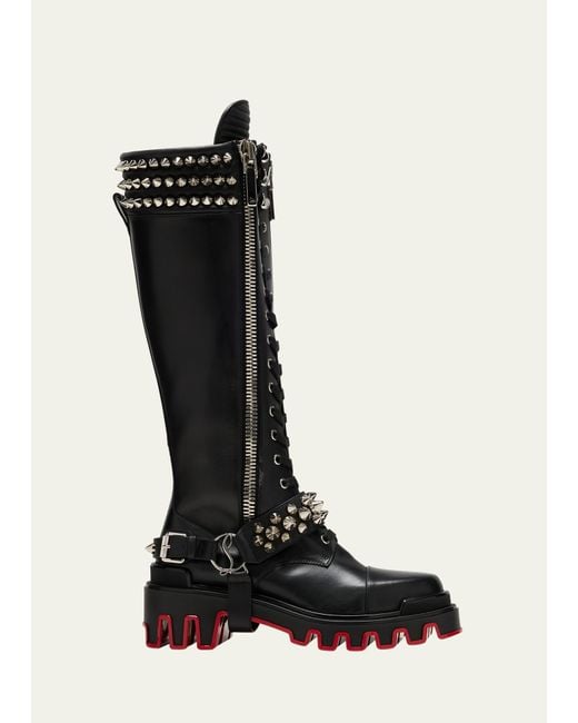 Christian Louboutin Black Janetta Spikes Red Sole Moto Boots