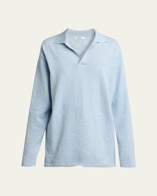 The Row Women's Blue Niosa Long-Sleeved Cotton & Linen Polo Top