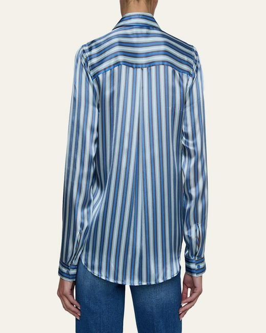 L'Agence Blue Tyler Striped Silk Button-Front Blouse
