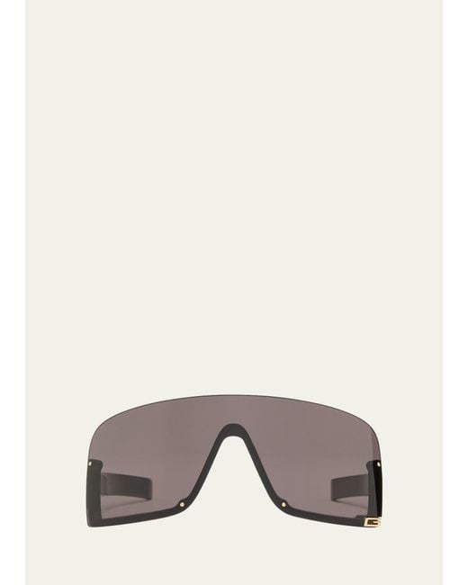 Gucci Gray Rimless Metal & Plastic Shield Sunglasses