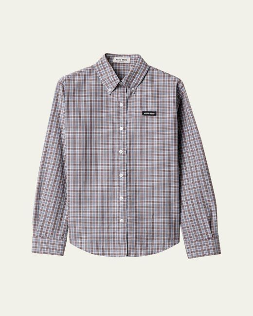 Miu Miu Purple Check Long-Sleeve Button-Down Shirt