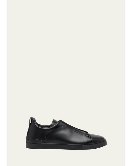 Zegna Black Triple Stitch Leather Low-top Sneakers for men