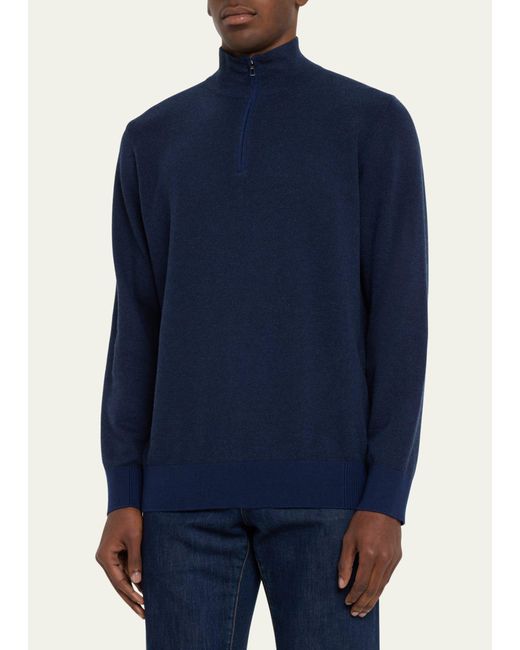 Loro Piana Blue Roadster 1/4-zip Cashmere Sweater for men