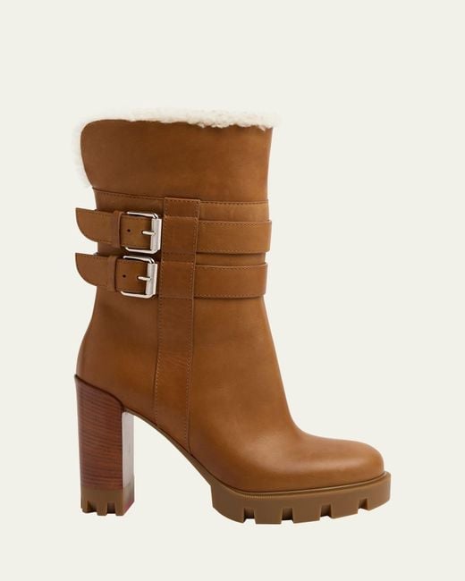 Christian Louboutin Brown 100Mm Elisawalk Shearling-Lined Leather Booties
