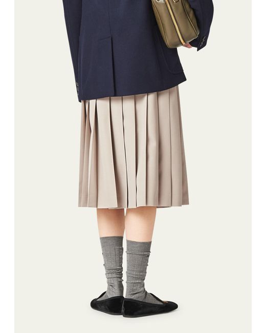 Miu Miu Natural Pleated Gabardine Wool Midi Skirt