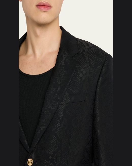 Versace Black Python-Jacquard Wool-Blend Blazer for men
