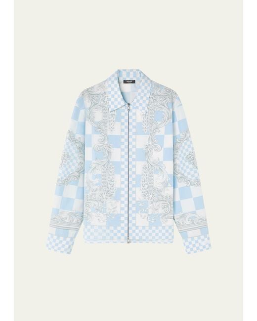 Versace Blue Checkered Medusa Zip Jacket for men