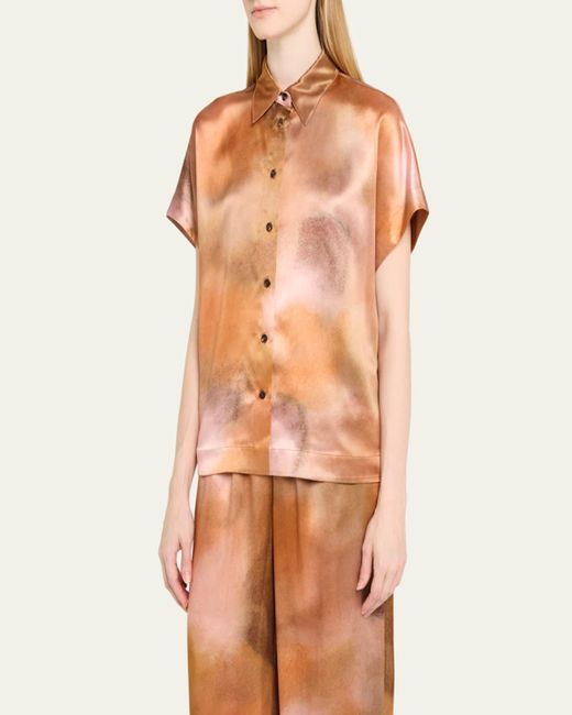 Lafayette 148 New York Orange Dolman-Sleeve Silk Oversized Button-Down Blouse