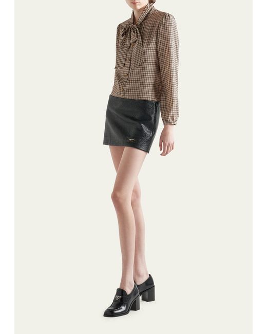 Prada Black Nappa Leather A-line Mini Skirt