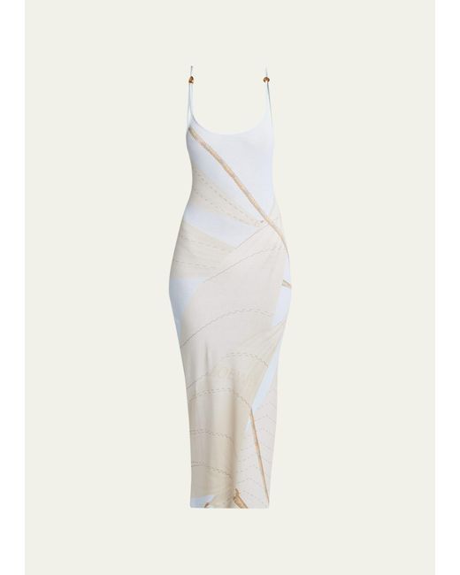 Loewe White X Paula Ibiza Knit Rope Print Maxi Dress