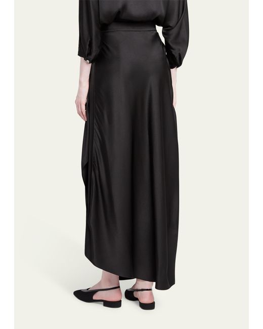 Loro Piana Black Alin Asymmetric Silk Maxi Skirt