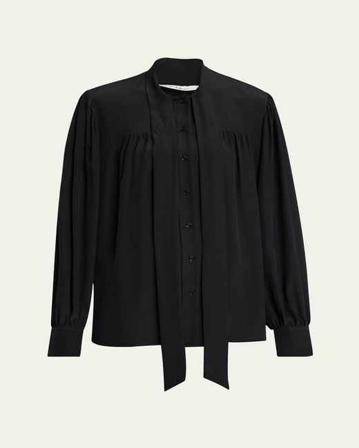 Chloé Black Organic Silk Crepe De Chine Neck-Scarf Blouse