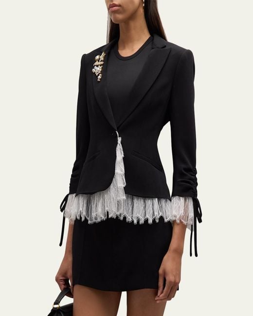 Cinq À Sept Black Le Petit Lace And Brooch Roxie Blazer