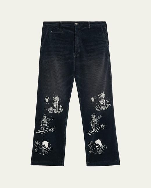 Cout de la Liberte Blue Faded Corduroy Crystal Sketch Five-Pocket Pants for men