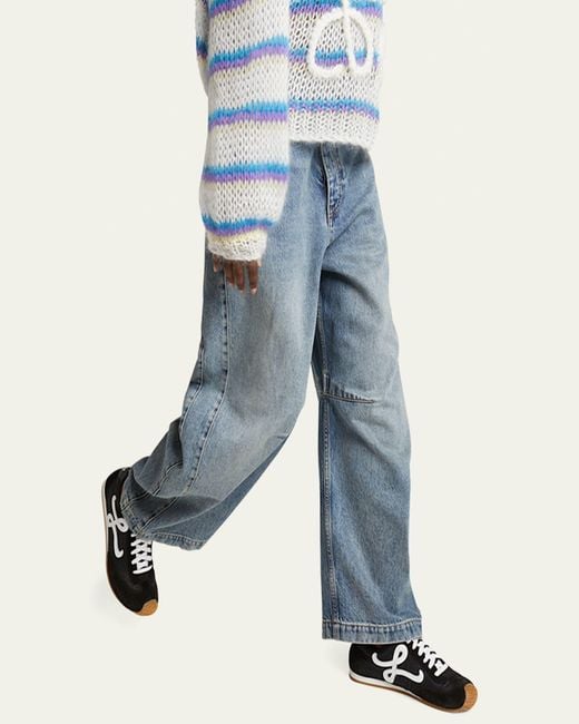Loewe White Flow Runner Suede And Leather Sneakers