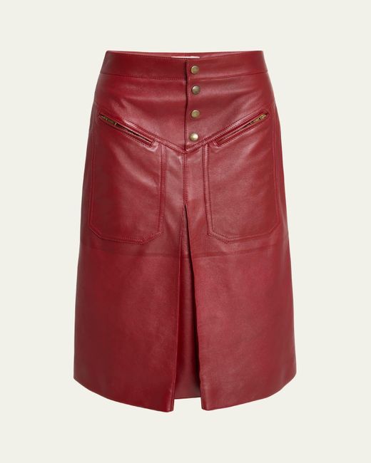 Chloé Red Slouch Leather Midi Skirt