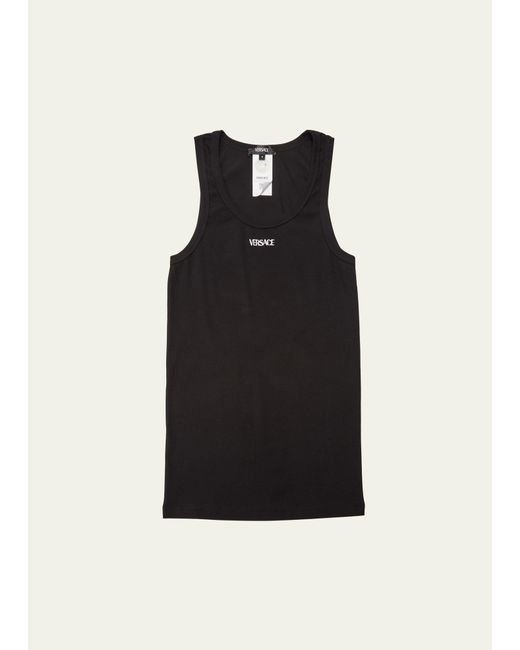Versace Black Embroidered Logo Tank Top for men