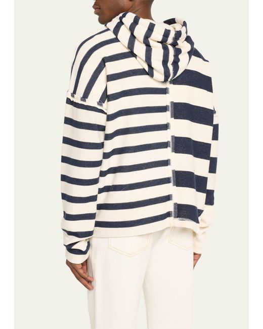 Greg Lauren Blue Mixed Nautical Stripe Hoodie for men