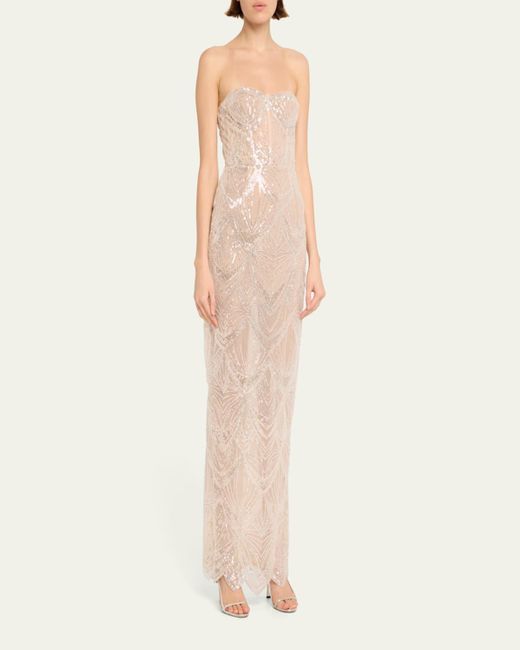 Bronx and Banco White Giselle Blanc Strapless Bead & Sequin Gown