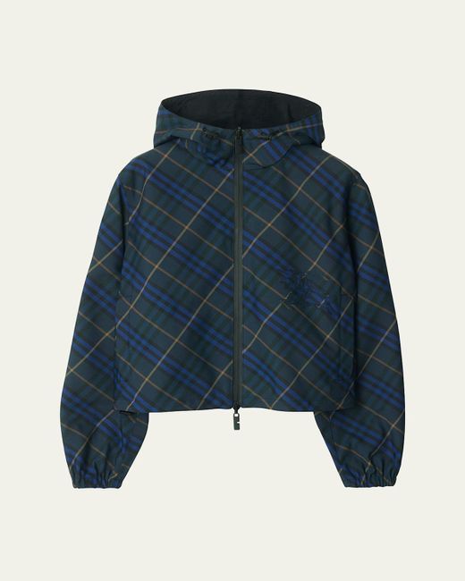 Burberry Blue Check Ekd Hooded Jacket