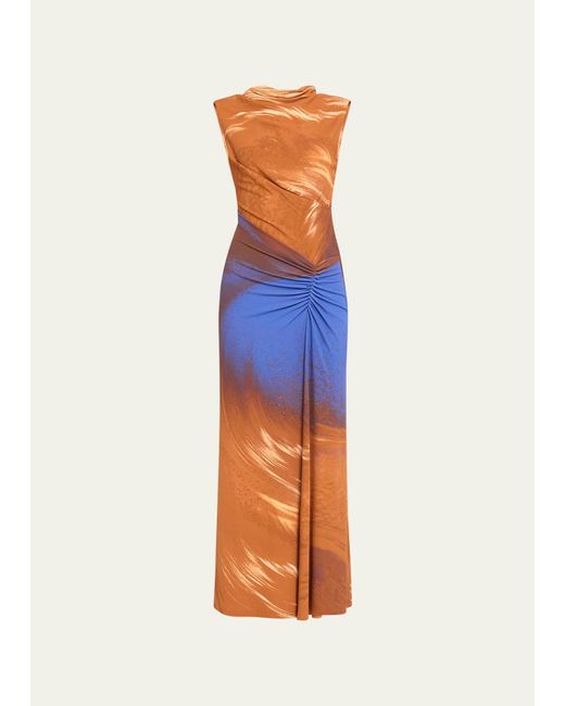 Jonathan Simkhai Blue Acacia Marble-print Sleeveless Midi Dress