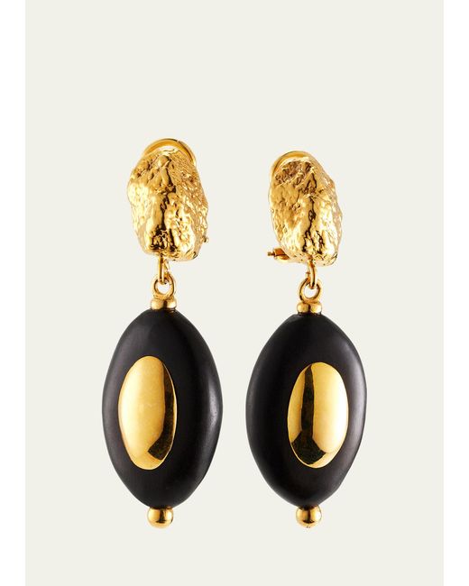 Grazia And Marica Vozza Metallic Ebony Wood And Gold Nugget Drop Earrings