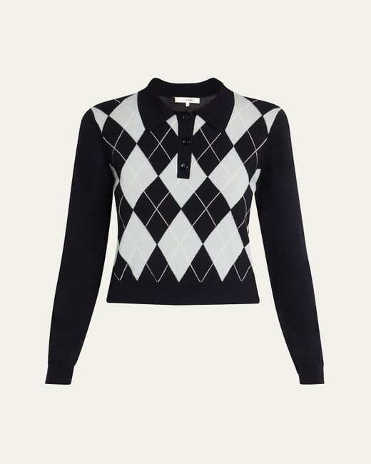 FRAME Black The Argyle Polo Sweater