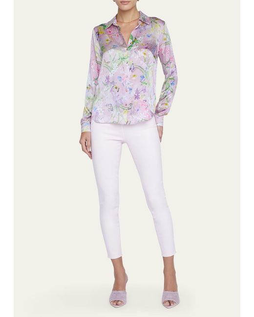L'Agence Pink Tyler Floral Butterfly Silk Blouse