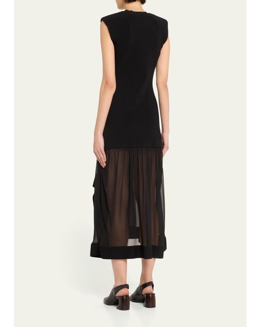 3.1 Phillip Lim Black Compact-ribbed Sleeveless Midi Dress With Chiffon Skirt